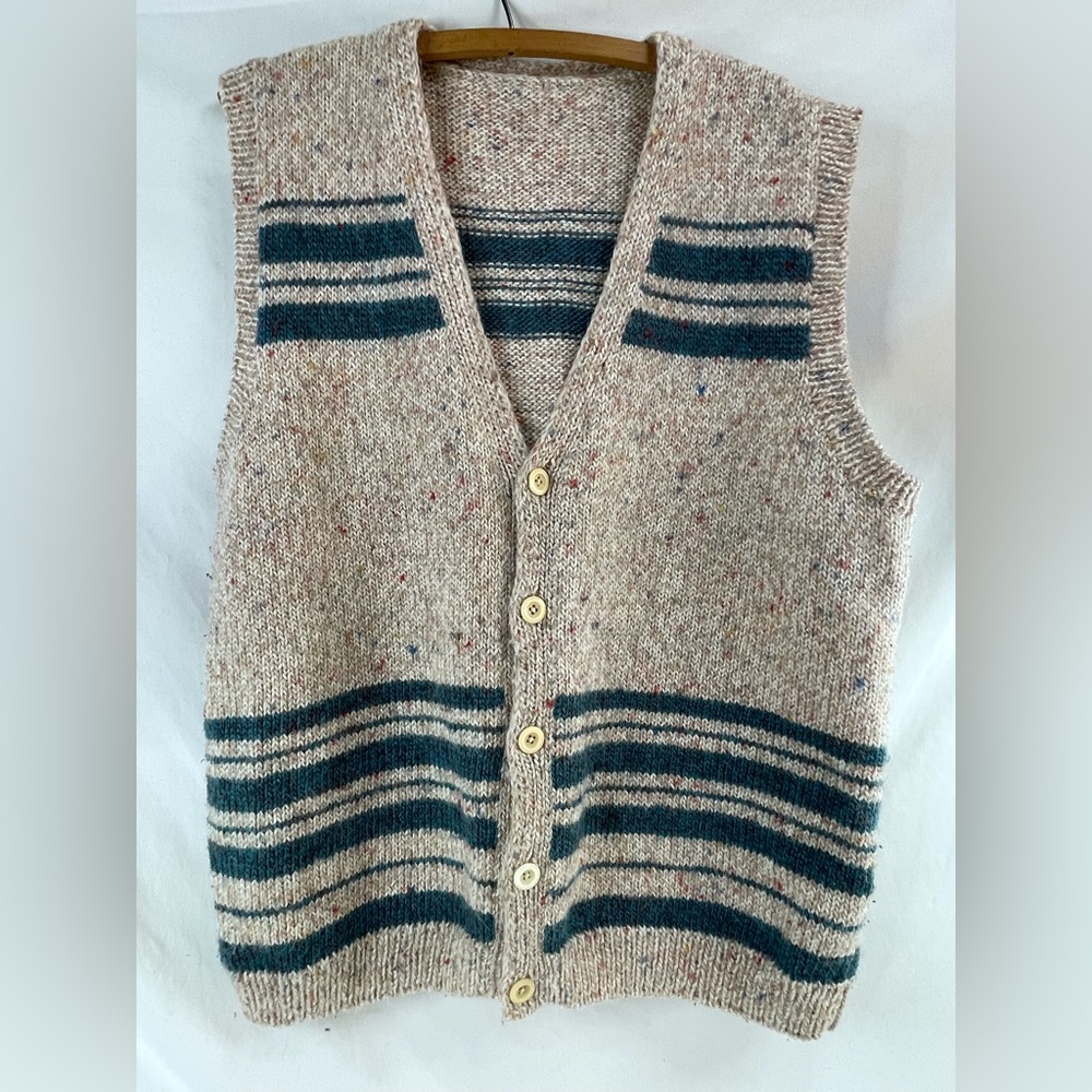 ⭐️Striped Hand Knit Button-Up Vest, No Size, Seems to fit like a large